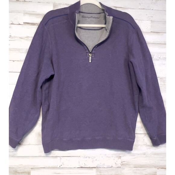 Tommy Bahama 1/4 Zip Mock Neck Reversible Sweater Mens Purple/Gray Large? - Picture 1 of 9